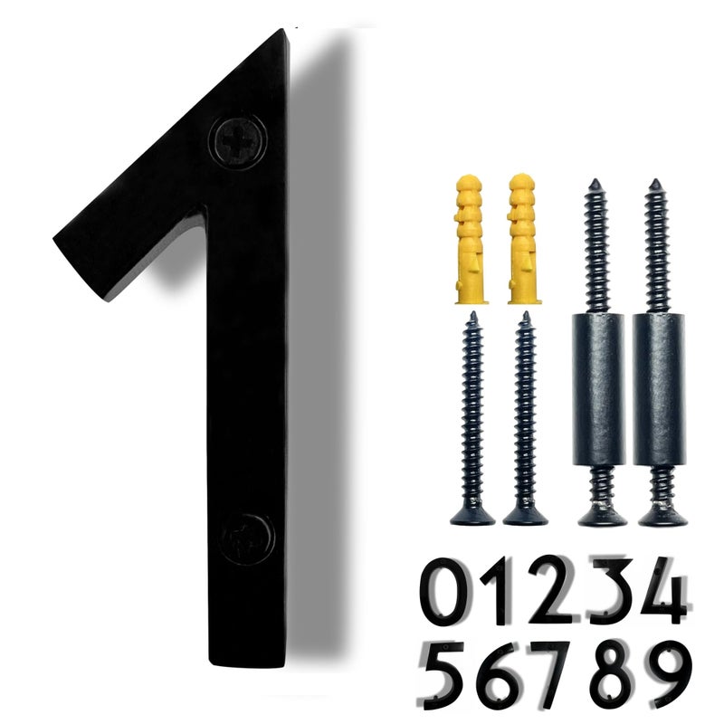 NACH Floating House Numbers, 4 inch Aluminum Black House Numbers for Outside - Number 1, Door Numbers with Mounting Hardware - Image 1